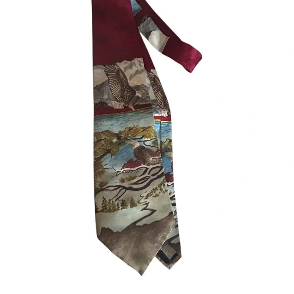 Scenic Red and Blue Men's Tie with Eagle and mountain scene